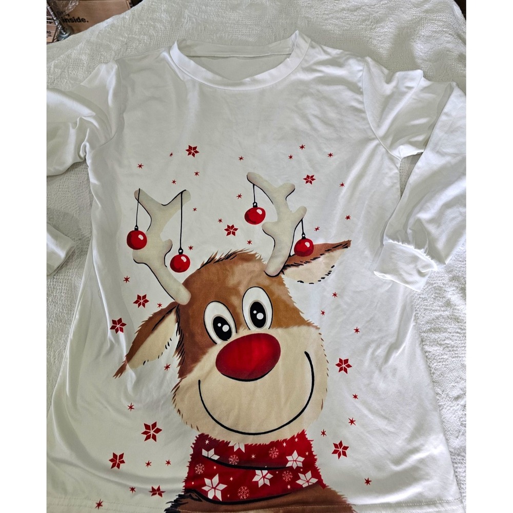 Cute Reindeer Christmas Holiday Long Sleeve Tunic Nightgown - Size Small S